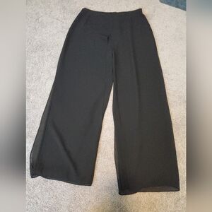 Metaphor Black Wide-Leg Women's Dress Pants With Sheer Split Overlay Size Largw